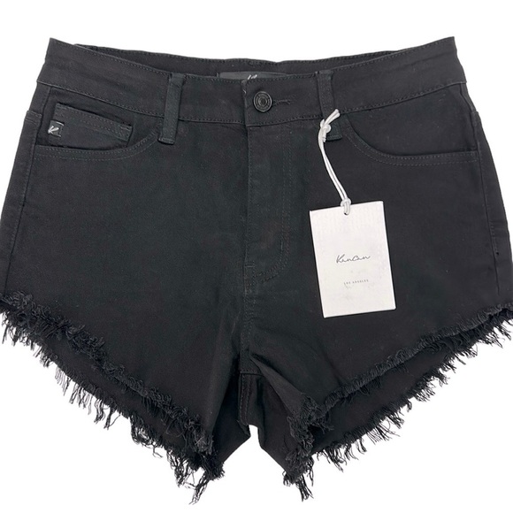 Kancan Black Mid Rise Denim Stretch Shorts W7 27 Frayed Raw Distressed H… - Picture 1 of 10